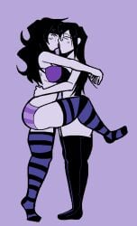 2girls belly big_ass big_belly big_breasts fat_belly needlemouse_(character) needlemouse_(series) needymouse oc sarah_henderson_(needlemouse) semi_nude shirt_lift tagme ykujo yuri