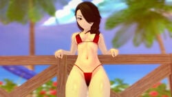 1girls amber_eyes bikini bikini_bottom bikini_top black_hair black_hair_female cinder_fall hair_over_one_eye half-dressed half_naked half_naked_female logang45 rwby solo_female