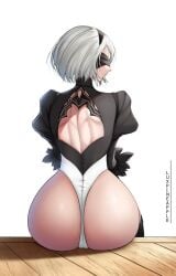 1girls 2024 2d 2d_(artwork) artist_name ass back back_view behind behind_view big_ass big_butt black_blindfold blindfold butt clothed clothing color colored digital_media_(artwork) female female_only hair hi_res light-skinned_female light_skin luxpineapple medium_hair nier nier:_automata partially_clothed simple_background sitting solo viewed_from_behind white_background white_hair yorha_2b