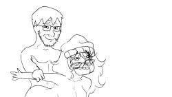 1boy1girl ambiguous_penetration ass beanie breasts fucked_from_behind glasses grabbing_from_behind hair huwabag looking_pleasured male/female meme monochrome nate_(soyjak.party) nude older_female open_mouth smirking smirking_at_viewer soyjak.party soytan stubble white_background younger_male