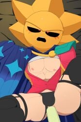 anal_sex brawl_stars cape commitimu_crtn gay_sex glowbert_(brawl_stars) jockstrap male_focus male_only masked_male muscular_male on_bed pleasure_face sirius_(brawl_stars) tagme unbuttoned