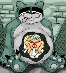 anal anthro autofellatio autofellatio_while_penetrated bagdog_(swagbigbelly) balls belly big_balls big_belly big_claws big_penis blue_cum blue_eyes bodily_fluids brick brick_wall bumpy_tongue canid canine claws colored_cum cum cum_in_ass cum_in_mouth cum_in_stomach cum_inside detailed duo ejaculation ejaculation_while_penetrating eyebrows felid feline female from_behind_position fur genital_fluids genitals green_body green_fur green_stomach grey_body grey_fur group group_sex guillotina_(mewgenics) hand_on_head hi_res inside_stomach knot knotted_penis lagomorph leaning_on_wall leporid male male/male mammal masturbating_while_penetrated masturbation mewgenics oral oral_masturbation orange_body orange_fur overweight overweight_anthro pawpads paws penetration penile penile_masturbation penis rabbit red_penis sex sitting sitting_on_ground sketchy soft_vore swag_(swagbigbelly) swagbigbelly thick_eyebrows threesome tongue tongue_out toony trio undead unusual_bodily_fluids unusual_cum unusual_genital_fluids vore wall_(structure) white_body white_fur yellow_eyes