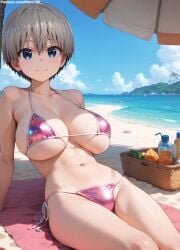 1girls 2d ai_generated areolae armpit bare_arms bare_legs bare_shoulders belly big_breasts bikini bikini_bottom bikini_top bob_cut breasts_bigger_than_head cameltoe chest curvy curvy_figure cute cute_face detailed eyelashes eyeshadow female female_only fit fit_female focus grey_hair hair high_quality huge_breasts large_breasts legs light-skinned_female light_skin lips lipstick looking_at_viewer makeup mascara nero100 outdoors outside pale-skinned_female pale_skin petite petite_body posing seductive seductive_look short_hair silver_hair stable_diffusion surprised swimsuit swimwear tagme teenager thighs thin_waist tomboy uzaki-chan_wa_asobitai! uzaki_hana vagina very_short_hair young
