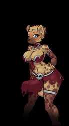 anthro balls breasts clothed clothing dickgirl erection fishnet furry hyena intersex limebreaker looking_at_viewer mammal one_eye_closed penis_shaped_bulge sara_(spottyreception) smile solo standing wide_hips wink