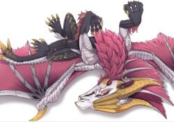 2026 2_horns 5_claws 5_toes anus bent_legs black_body blush blush_lines capcom claws d-crow digital_drawing_(artwork) digital_media_(artwork) elder_dragon eyelashes facial_markings feet female female_feral feral frill_(anatomy) full-length_portrait fur genitals head_markings hi_res horn humanoid_genitalia humanoid_genitalia_on_feral humanoid_vulva humanoid_vulva_on_feral looking_at_viewer lying malzeno markings membrane_(anatomy) membranous_wings monster_hunter multicolored_body multicolored_scales on_back open_mouth portrait pupils quadruped red_body red_eyes red_fur scales shaded shadow sharp_teeth simple_background slit_pupils solo spiked_tail spikes spikes_(anatomy) spread_wings tail tail_anus teeth toe_claws toes tuft ventral_scales vulva white_background white_body white_scales white_sclera wings yellow_body yellow_claws yellow_horn