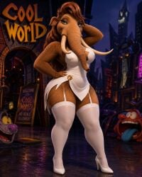 ai_generated anthro blue_sky_studios cabaret cool_world curvy dancing ellie_(ice_age) eyewear heels holli_would_(cosplay) huge_breasts ice_age:_collision_course ice_age:_the_meltdown ice_age_(film) ice_age_(series) ice_age_dawn_of_the_dinosaurs imminent_sex juicy_thighs mammoth mature_female milf milfification mommy mommy_kink pantyhose playboy_outfit plump pole sitting skirt thick_arms thick_thighs voluptuous voluptuous_female voluptuous_milf white_stockings
