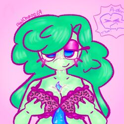 battle_for_dream_island cum_on_breasts cum_on_face four_(bfb) green_body green_hair object_shows paizuri tentacle_penis the_power_of_two titjob two_(tpot)