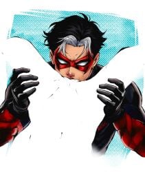 1boy 1girls antihero artist_request batman_(series) clothed_male_nude_female cmnf cunnilingus dc dc_comics domino_mask face_in_crotch faceless_female female_pov head_between_thighs heroes_don't_do_that_(meme) hetero holding_another's_legs jason_todd negative_space negative_space_oral_(meme) oral oral_sex pov pussy red_hood_(dc) white_streaks