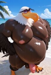 accipitrid accipitriform ai_generated angry_birds anthro avian bald_eagle balls beach beak big_belly bodily_fluids brown_feathers civitai claws columbia_pictures detailed_eyes eagle eyebrows fat fat_belly flexing front_view furry genitals hands_on_hips hi_res horny horny_male looking_at_viewer male male_only mighty_eagle navel nipples obese obese_male outdoors outside overweight overweight_male palm_tree penis pupils rovio rovio_animation rovio_entertainment sand sea_eagle sega sex smile smiling_at_viewer solo sony sunny tail tail_feathers talons the_angry_birds_movie two-tone_body two-tone_feathers unibrow wet_body white_feathers white_hair yellow_beak