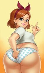 1girls ai_generated anonemus1 big_ass big_butt blue_eyes brown_hair cartoon_network chubby chubby_female digging_up_in_they_ass female fusionfall gradient_background hairband_bow pink_lipstick polka_dot_panties solo solo_female staci_(tdi) total_drama:_revenge_of_the_island total_drama_(series) total_drama_island