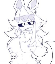 anthro bedroom_eyes big_breasts breast_focus breast_squish breasts female fur hair hi_res long_hair narrowed_eyes nude nude_female seductive solo squish white_body white_fur white_hair zephy_(zephyzest) zephyzest