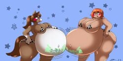 absurd_res anthro belly big_belly big_breasts bikini blue_eyes breasts brown_body brown_fur brown_hair clothing dirtymac equid equine female fur green_eyes hair hi_res horse huge_belly huge_breasts human hyper hyper_belly hyper_breasts hyper_pregnancy mammal orange_hair pregnant swimwear tan_body two-piece_swimsuit