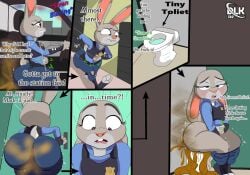 6_panel_comic anthro bathroom bottomwear bottomwear_down bulletproof_vest car clothed clothing comic diarrhea disney driving explosive_diarrhea fart feces feces_blowout feces_pile female judy_hopps lagomorph leporid mammal onomatopoeia pants pants_down partially_clothed police police_badge police_car police_officer police_siren police_uniform police_vehicle pooping_in_toilet profanity public_restroom purple_eyes rabbit restroom_stall rumbling_stomach scat siren smelly solo sound_effects stomach_ache story_delight surprised text toilet toilet_use uniform vehicle zootopia