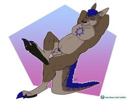 alpha_channel anatomically_correct anatomically_correct_genitalia codyf0xx digitigrade fur genitals kangaroo kangaroo_genitalia lying macropod male mammal markings marsupial multicolored_body multicolored_fur on_tail skoll_(skoll_theroo) tattoo tribal tribal_markings tribal_tattoo