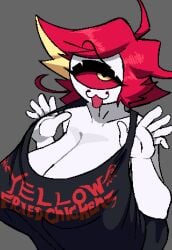 1girls :3 big_breasts breasts demon demon_girl hands_on_shirt hazbin_hotel huge_breasts looking_at_viewer niffty niffty_(hazbin_hotel) presenting presenting_breasts ribznsfw shirt shirt_up smile smiling smiling_at_viewer thick_breasts tongue_out