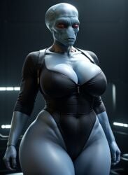 1girls ai_generated alien alien_humanoid bald bald_female big_ass big_breasts big_head black_clothing black_leotard blue_body blue_skin bottom_heavy breasts cleavage curvaceous curves curvy curvy_body curvy_female curvy_figure curvy_hips disney duros duros_(species) expressionless female female_focus female_only futuristic hairless hips indoors inside leotard magnumdawn nipples_visible_through_clothing no_irises no_nose non-human non-human_only noseless photorealistic red_eyes red_sclera science_fiction skimpy skimpy_clothes solo solo_female solo_focus space_station spacecraft spacecraft_interior spaceship spaceship_interior stable_diffusion standing star_wars thick_thighs thighs wide_hips