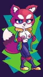 absurd_res big_breasts breasts clothed clothing digital_media_(artwork) female fur hair hi_res humanoid jacket looking_at_viewer mammal nipples nude presenting procyonid raccoon redeye_samurai_(artist) showing_chest simple_background smile solo tail topwear