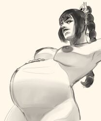 1girls baldur's_gate baldur's_gate_3 belly big_belly big_breasts black_hair breasts dungeons_and_dragons female monochrome nipples pregnant shadowheart solo sugarbush