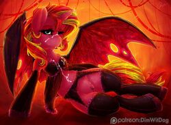 2016 bra clothed_feral cum cum_on_face demon demon_shimmer dimwitdog equestria_girls equine female feral friendship_is_magic garter_belt garter_straps hasbro horn lingerie long_hair mammal membranous_wings multicolored_hair my_little_pony one_eye_closed patreon pussy see-through solo sunset_shimmer thighhighs translucent two_tone_hair underwear unicorn wings