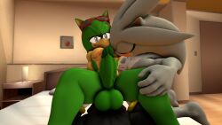 3boys 3d 3d_render anilingus anthro balls bara bed bedroom black_fur blue_eyes erection eulipotyphlan facesitting furry gay glasses green_fur grin hand_on_knee hedgehog male mammal multicolored_fur muscular nipple_fetish nipple_lick nipple_licking nipple_play nipple_tweak nipples outercourse penis rimming rimming_male scars scourge_the_hedgehog sega shadow_the_hedgehog silver_the_hedgehog smile sonic_(series) sonic_the_hedgehog_(archie) sonic_the_hedgehog_(comics) sonic_the_hedgehog_(series) source_filmmaker source_filmmaker_(artwork) squatting tan_fur threesome white_fur yaoi yiff