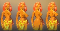 abs absurdres areolae breasts breath_of_the_wild crown dark-skinned_female dark_skin earrings female female_only gerudo girdle green_eyes hair_band huge_breasts long_hair nipples partially_nude piercing pointy_ears puffy_nipples red_hair sable_serviette small_breasts solo the_legend_of_zelda topless urbosa wide_hips