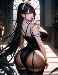 ai_generated ass big_ass big_breasts black_hair breasts breasts_bigger_than_head curvy curvy_body curvy_female curvy_figure curvy_hips emotionless from_behind garter_straps goth goth_girl huge_ass huge_breasts looking_back maid maid_uniform married_couple married_woman massive_breasts nyx_(starlightnex) original original_character pale_skin pantyhose perfect_body starlightnex stockings thick_ass thick_legs thick_thighs thighs very_long_hair wife yellow_eyes