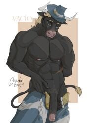 argentina bara black_body black_penis blonde_hair bull cock dick furry gaucho_enjoyer gay male male_only mammal muscles muscular muscular_male oc penis scar veiny_penis