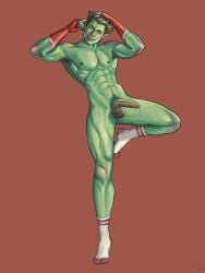 adaptabel balls bara beast_boy big_balls big_penis cum dc dc_comics flaccid garfield_logan genital_fluids green_body green_hair green_skin male male_nipples male_only muscular_male nipples nude penis solo solo_male teen_titans