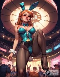 ai_generated areola areola_slip background_character big_breasts bunny_ears bunnysuit corset female female_focus foot_fetish ginger ginger_hair legs_up male nami nami_(one_piece) nude nude_female one_piece owlai patreon red_hair redhead_female