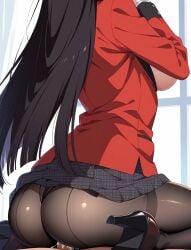 1boy 1girls ai_generated ass ass_focus back_view big_ass big_breasts black_hair breasts cum cum_string cum_trail curvy curvy_body curvy_female dress female female_focus huge_ass jabami_yumeko kakegurui legwear long_hair panties pantyhose penetration penis perfect_ass perfect_body perfect_legs red_eyes red_jacket school_uniform schoolgirl skirt skirt_up solo_female student thick_thighs vaginal_penetration