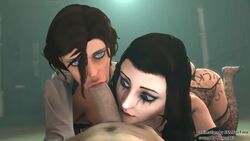 1boy 2girls 3d animated areolae big_penis bioshock bioshock_infinite black_hair blowjob blue_eyes breasts brown_hair burial_at_sea clone collaborative_fellatio deep_blowjob deepthroat_smile elizabeth_comstock erection eye_contact eyelashes eyeshadow fellatio female garter_belt large_penis light_skin lingerie male mascara medium_hair multiple_girls music nexus763 nipples oral pale-skinned_male pale_skin penis petite ponytail pov red_lipstick runny_makeup sfmfuntime skinny slim sound source_filmmaker straight struggling struggling_to_fit teamwork threesome throat_fuck throat_noise tight_throat veiny_penis video