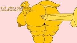 1boy 1girls alphys big_nipples bottom_heavy completely_nude dialogue edit english_text female_focus frisk glasses hand_on_thigh huge_ass huge_balls huge_breasts huge_cock larger_female looking_back nut-master penis_on_ass precum shaded simple_background size_difference smaller_male sweat tail undertale