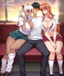 ai_generated big_breasts bimbo bimbo_body gyaru school_uniform thong_above_skirt train