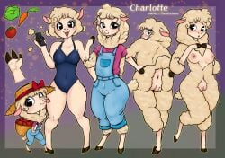 alpaca anthro anus breasts camelid caprine chibi clothing ewe fan_character female fur genitals hi_res mammal model_sheet natt333 pussy sheep solo swimwear wool_(fur)