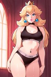 1female 1girls 2025 ai ai_assisted ai_generated blacked blacked_clothing blackedcommiss1 blonde_female blonde_hair blonde_hair blonde_hair_female blue_eyes clothed clothing crown female gym_clothes gym_uniform lips lipstick looking_at_viewer mario_(series) navel navel_piercing nintendo pink_lipstick princess princess_peach puffy_lips queen_of_spades smile smiling smiling_at_viewer solo solo_female solo_focus underwear