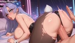 1boy 1girl 1girls ahegao ai_generated all_fours animal_ears anus ass bare_shoulders black_leotard black_pantyhose blue_eyes blush breasts cantarella_(wuthering_waves) clothing_aside doggystyle earrings erection fake_animal_ears fake_tail female female_focus flower hair_flower hair_ornament hetero jewelry large_breasts leotard leotard_aside long_hair maldo male nipples open_mouth pantyhose penis playboy_bunny pussy rabbit_ears rabbit_tail sex sex_from_behind solo_focus tail thighs tongue tongue_out torn_clothes torn_pantyhose uncensored vaginal wuthering_waves