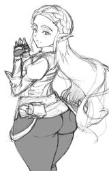 ass bekei big_ass big_thighs blush breath_of_the_wild clothing from_behind long_hair looking_at_viewer nintendo princess_zelda sketch the_legend_of_zelda zelda_(breath_of_the_wild)