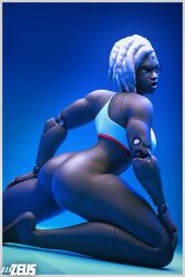 1girls 3d ass back_view big_ass blizzard_entertainment dark-skinned_female dark_skin female glasses overwatch sojourn_(overwatch) solo white_hair zis2nsfw