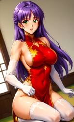 ai_generated ai_hands anime attractive bangs big_breasts busty china_dress chinese_clothes curvy_female dress female high_school high_school_student himenogi_shizuka night night_sky purple_hair red_dress shin_angel stable_diffusion thick_thighs toongenai