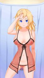 big_breasts blonde_hair blue_eyes booty_calls female female_only see-through zoe_(booty_calls)