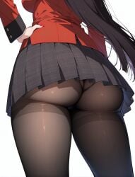 ai_generated ass ass_focus back_view big_ass black_hair curvy curvy_body curvy_female huge_ass jabami_yumeko kakegurui legwear long_hair pantyhose perfect_ass perfect_body perfect_legs red_jacket school_uniform skirt student thick_thighs