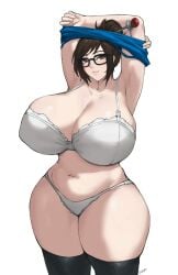 1girls batako breasts female female_focus female_only large_breasts light-skinned_female light_skin looking_at_viewer mei_(overwatch) overwatch solo thick_thighs thighhighs thighs wide_hips