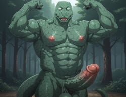 1boy abs ai_generated anthro back balls bara beastars big_balls big_muscles big_nipples big_pecs big_penis booster_rex completely_nude completely_nude_male daddy erect_penis erection feet_out_of_frame furry furry_male gay gosha_(beastars) green_body huge_balls huge_cock huge_muscles huge_nipples huge_pecs looking_at_viewer male male_only muscular muscular_anthro muscular_male nipples nude open_mouth pecs penis reptile scalie solo tail teeth tongue