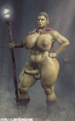 1futa 3d balls big_breasts breasts erection futanari green_skin hand_on_hip huge_breasts looking_at_viewer nipples orc orc_futanari penis pubic_hair solo solo_futa staff thick_thighs veiny_penis wide_hips yungscumbag