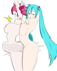 1futa 1girls anal_sex arched_back areolae bangs big_breasts blue_eyes blue_hair breasts erection futa_focus futa_on_female futanari hatsune_miku huge_cock human interracial kasane_teto light-skinned_female light-skinned_futanari light_skin long_hair nipples nude nude_female nude_futanari penis red_eyes red_hair sex stomach_bulge vocaloid