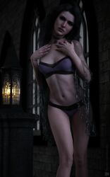 1girls 3d 3d_model 3d_render artist_logo black_hair choker fit_female hands_on_chest highres lantern light-skinned_female lingerie long_hair mature_female missally patreon_logo patreon_username posing posing_for_the_viewer purple_eyes robe see-through see-through_bra see-through_clothing see-through_panties the_witcher_(series) the_witcher_3:_wild_hunt white_skin yennefer yennefer_of_vengerberg