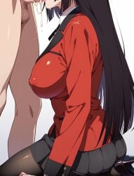 1girls ai_generated ass ass_focus back_view big_ass big_breasts black_hair blowjob boobs breasts breasts_out cum cum_string cum_trail curvy curvy_body curvy_female dress female female_focus huge_ass jabami_yumeko kakegurui legwear long_hair nipples panties penis perfect_ass perfect_body perfect_legs red_eyes red_jacket school_uniform schoolgirl skirt solo_female student thick_thighs thighhighs tits