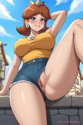 ai_generated anus exhibitionism mario_(series) nintendo outdoors peek pinku pinku.ai pinkuai princess_daisy public pussy uncensored