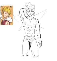 abs armpit_hair armpits bulge bulge_through_clothing kedrusha lancelot_(mokushiroku_no_yonkishi) male male_only mokushiroku_no_yonkishi nanatsu_no_taizai pecs penis pretty_boy seven_deadly_sins sketch skinny slip underwear