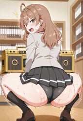 1girls ahoge ai_generated ass ass_focus ass_in_dress ass_shake black_shirt black_thighhighs blush body_control boombox brown_eyes brown_hair civitai gold_boombox_(prevence) grey_jacket hair_flower long_hair looking_back maria_mikhailovna_kujou school_uniform shaking_ass shirt skirt thighhighs tokidoki_bosotto_russian_de_dereru_tonari_no_alya-san twerk twerk_hypnosis twerking uniform